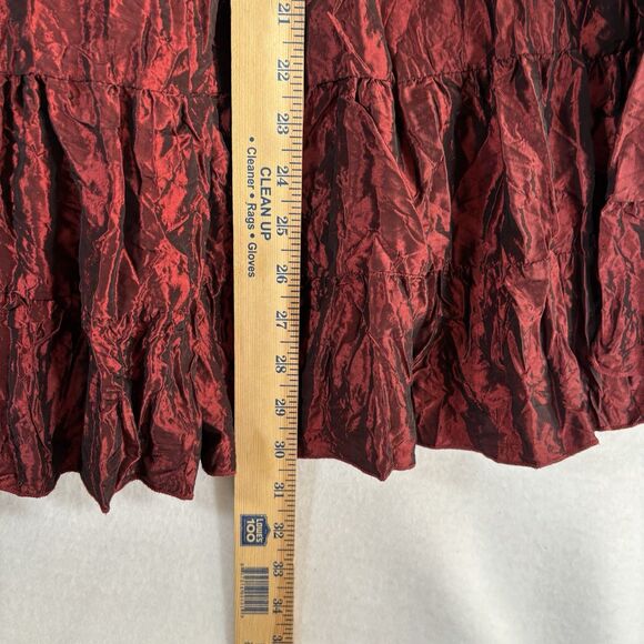 Shiny Midi Skirt Burgundy Crinkle Satin Taffeta Prairie Tiered Whimsy - Picture 8 of 10